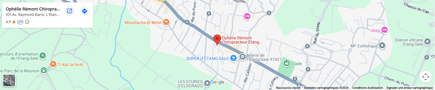 Plan d'accès au cabinet de chiropraxie situé Avenue Raymond Barre, L'Étang-Salé-Les-Hauts, La Réunion.